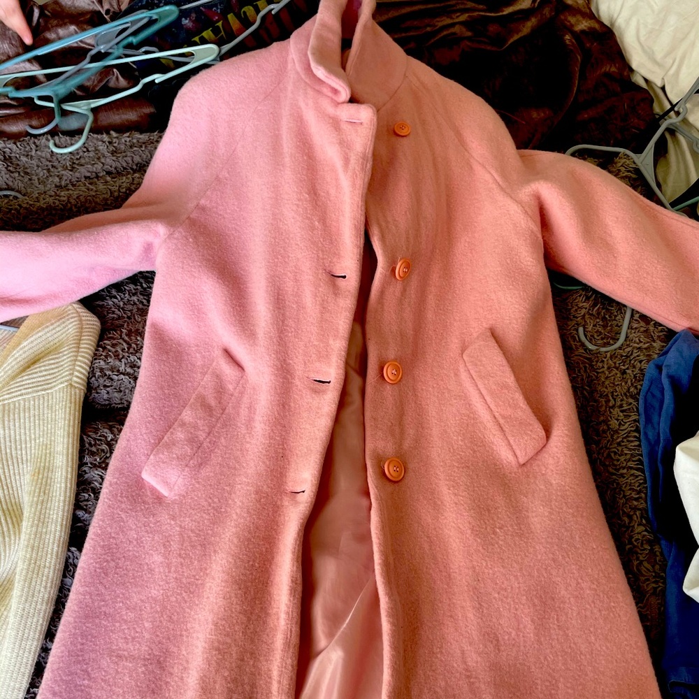 Hot pink wool trench coat